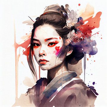 Aquarel Moderne Geisha #7 van Chromatic Fusion Studio