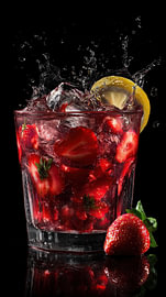 Red strawberry cocktail with lemon and ice by TheXclusive Art