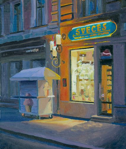 Stad in de avond - schilderij door Toon Nagtegaal