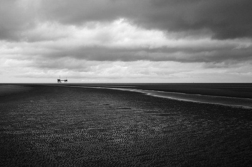 Stille Schönheit: Schwarz-weiße Strandlandschaft von Terschelling von Discover Dutch Nature
