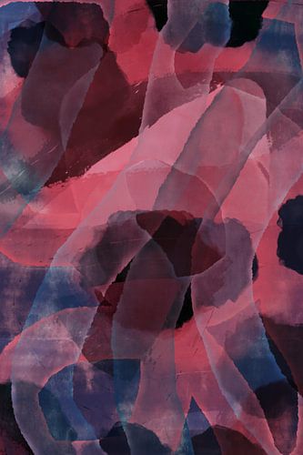 Neon roze, blauw, bruin. Modern abstract schilderij.