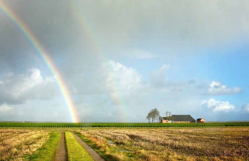 Dubbele regenboog in de Noordpolder von Bo Scheeringa Photography