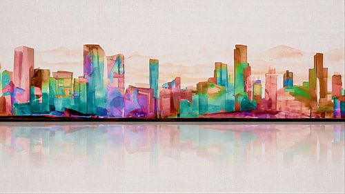 Kleurrijk abstract panorama met skyline van wolkenkrabbers