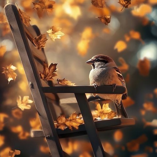 Moineau dans les sphères automnales