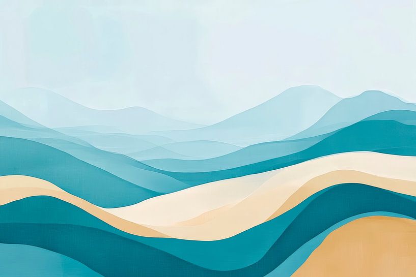 Gentle hills in blue and beige - Abstract by Poster Art Shop
