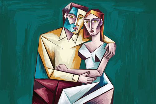 Abstract omarmend paar in vormen