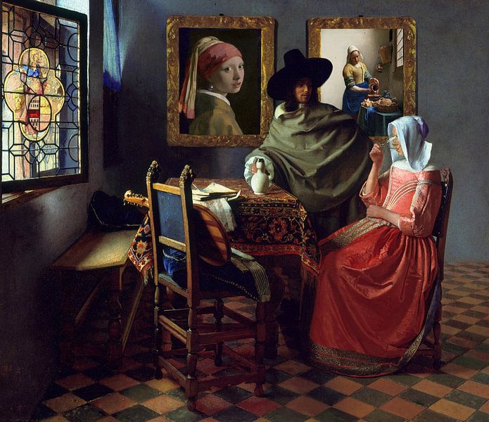 The Glass of Wine - Milkmaid - Girl with a Pearl Earring by Digital Art Studio