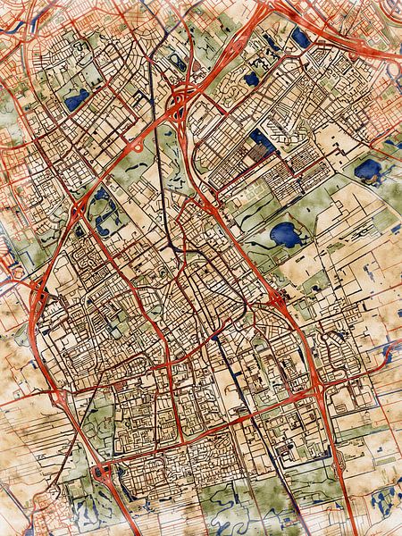 Map of Delft with the style 'Serene Summer' by Maporia