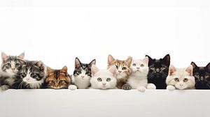 Zehn junge Katzen in einer Reihe