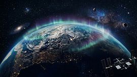 Dynamic Earth View with Aurora and Orbiting Space Station by Markus Gann