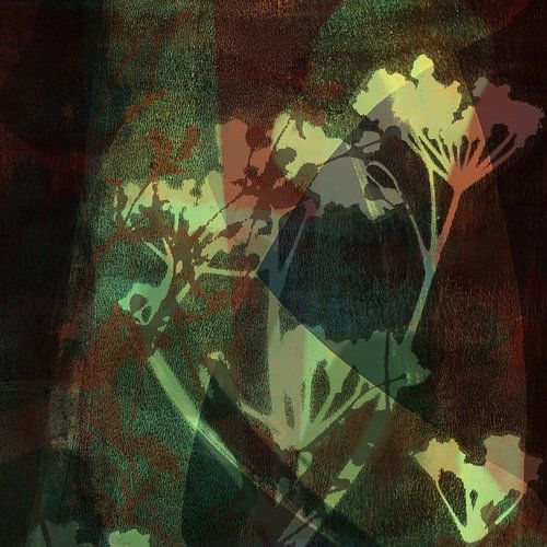 Modern abstract botanisch. Bloemen in groen en bruin.