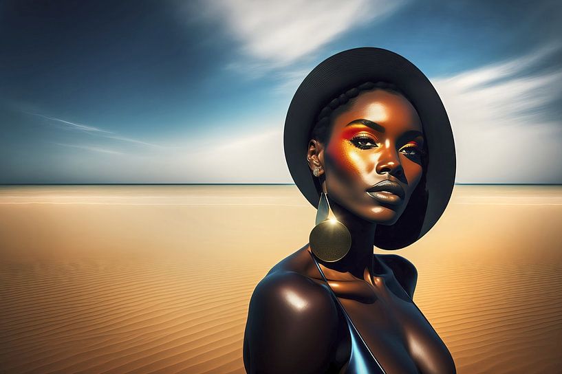 Mooie vrouw in surrealistisch woestijnland van Frank Heinz