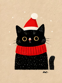 Schwarze Katze mit Weihnachtsmütze von Mosaic Dialogue