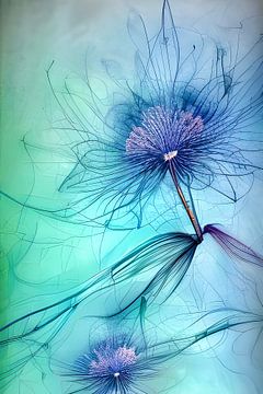 Blauw III - plant en bloem in lijnen - alcohol inkt digitaal van Lily van Riemsdijk - Art Prints with Color