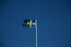 Schwedische Flagge im Wind von Bart van Wijk Grobben