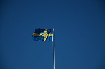 Schwedische Flagge im Wind von Bart van Wijk Grobben