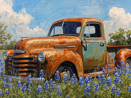 Ein rustikaler Oldtimer-Lkw inmitten von Bluebonnets von Joseph S Giacalone Photography