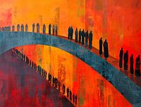Metapher von Menschen auf Brücke, Sozialkritik, Öl