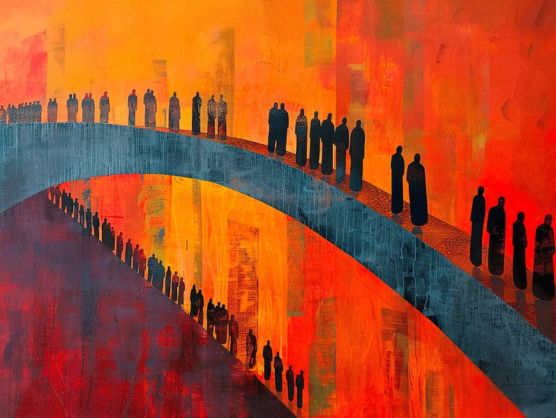 Metaphor of people on a bridge, social criticism, oil by ColorWorldwide