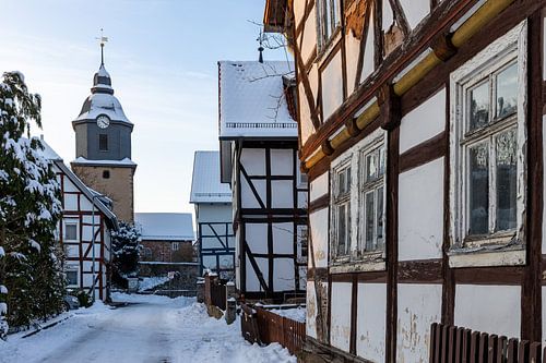 Herleshausen half-timbered houses in winter