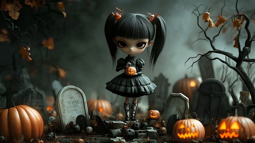 Cute Gothic Halloween Girl by Jan Bechtum