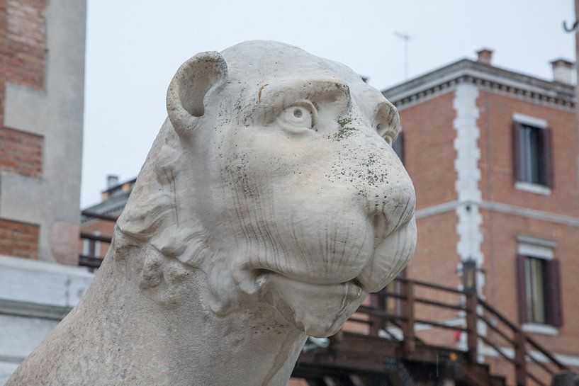 Tête de l'ancienne statue romaine de lion devant l'arsenal à Venise, Italie par Joost Adriaanse