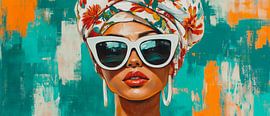 Farbige Schönheit mit Sonnenbrille und Turban von Poster Art Shop