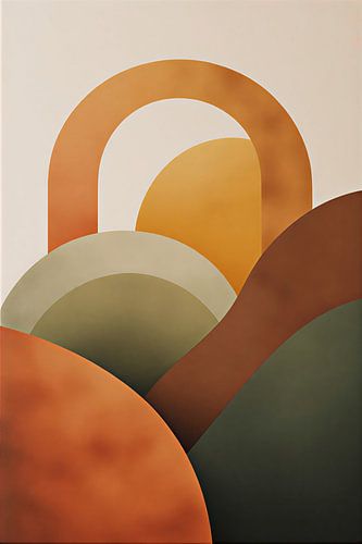 Minimalist Abstract Mountain Arch Wall Art Poster - Mid Century Modern Boho Decor in Terracotta and Sage Green