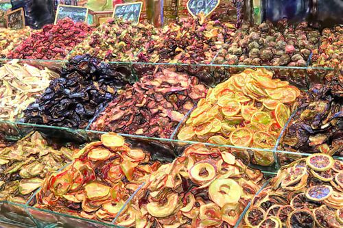 Gedroogde vruchten in de bazaar