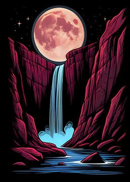 Waterval bij nacht van Rizal Azhari