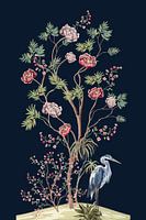 Anspruchsvolle Harmonie: Blumen und Storch im Japan-Stil