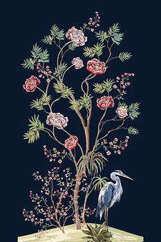 Harmonie sophistiquée : fleurs et cigognes de style japonais