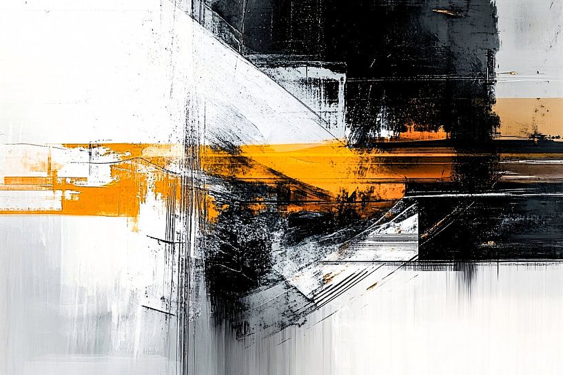 Abstraktes Schwarz und Weiß mit Orange von Art & Soul Creations