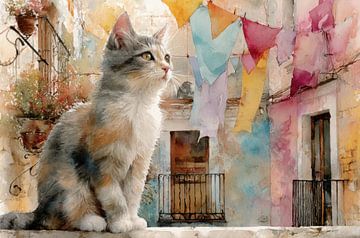 Sunny Alley with Dreaming Cat by Peter Pen Drawings and Paintings