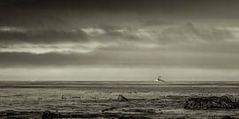 Vissersboot op een kalme oceaan. van Bas Wolfs