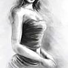 Portret van een mooie jonge vrouw in grijs tint van Emiel de Lange
