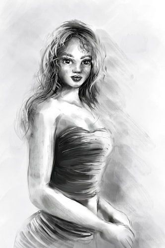 Portret van een mooie jonge vrouw in grijs tint