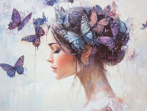 Femme rêveuse et papillons