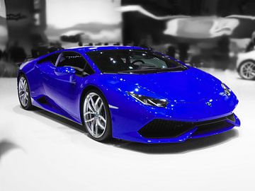 Blauwe Lamborghini op zwart-witte achtergrond van Ronald George