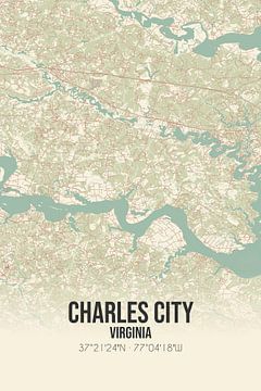Vintage landkaart van Charles City (Virginia), USA. van MijnStadsPoster