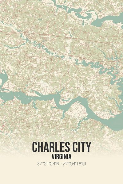 Vintage map of Charles City (Virginia), USA. by Prints of Place