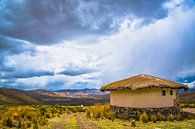 Dreigende lucht boven traditionele ronde hut op de hoogvlakte van het Andesgebergte, Peru van Rietje Bulthuis thumbnail