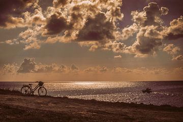 Cyclisme à Lampedusa au coucher du soleil sur Elianne van Turennout