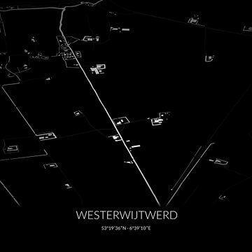 Zwart-witte landkaart van Westerwijtwerd, Groningen. van Rezona