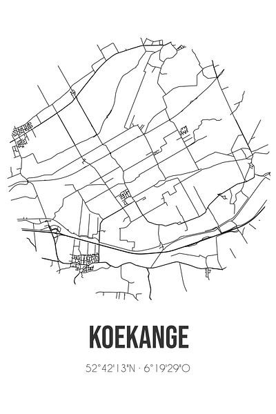 Koekange (Drenthe) | Map | Black and White by Prints of Place