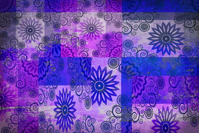 Collage van sterren, blauw en paars van Rietje Bulthuis