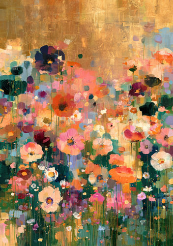 Goldener Morgentau - Abstraktes Blumenmeer mit bunten Wildblumen