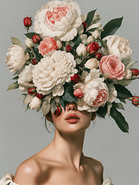 Porträt einer Frau mit Blumenkranz von IamHomeStudio
