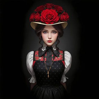 Schwarzwaldmädel mit Tracht und Rosenhut