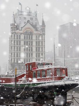 Winter in Rotterdam de haven het witte huis .(Witte huis.) van Alain Ulmer